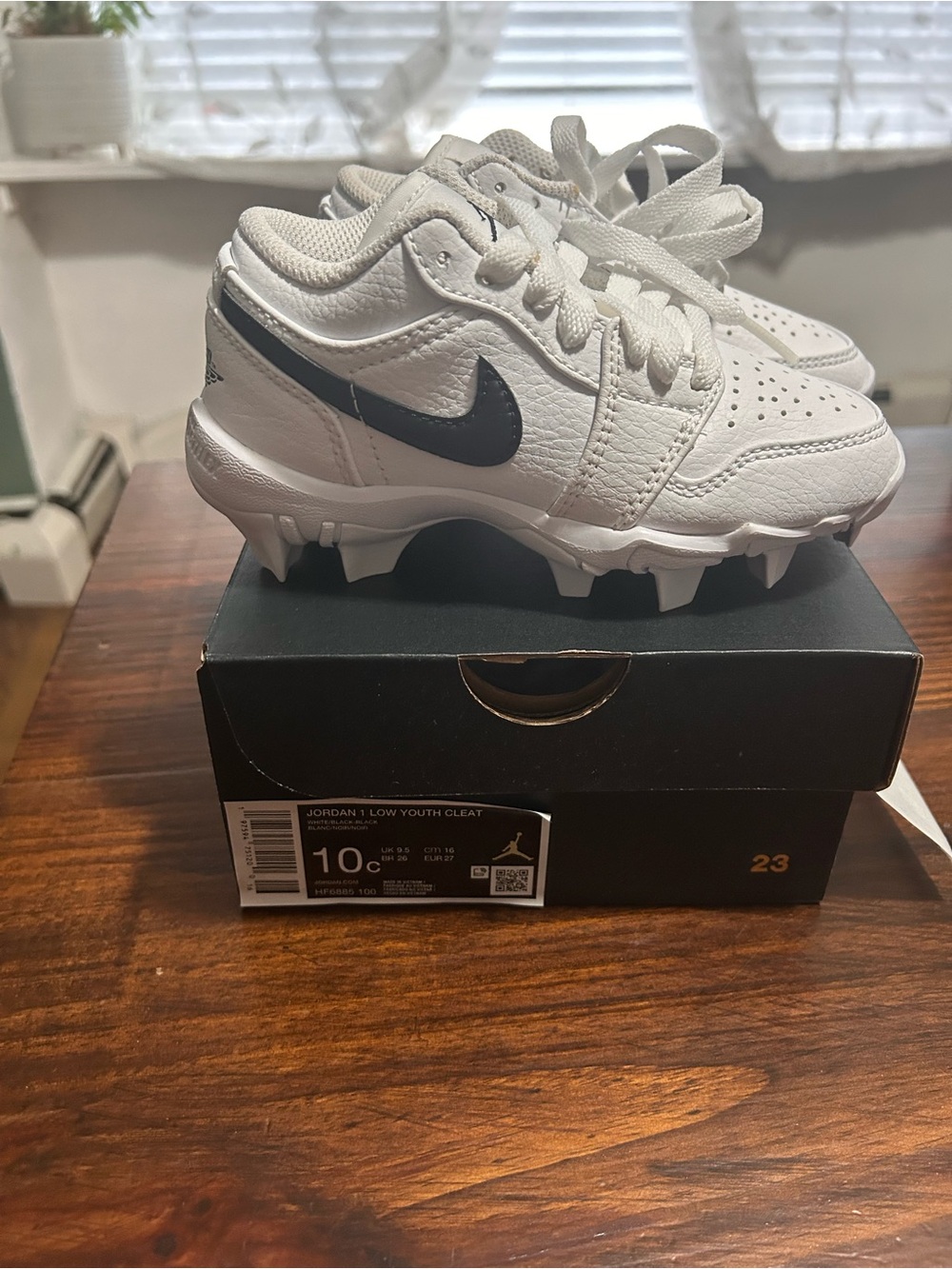 Brand New-Never Worn Nike White and Black Youth Cleats - Jordan 1 Low